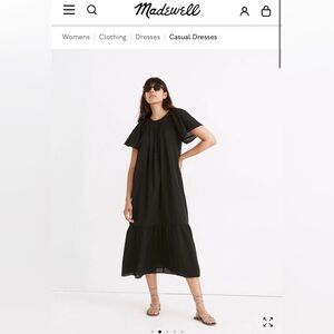 Madewell Embroidered Smocked Midi Dress — black — size M